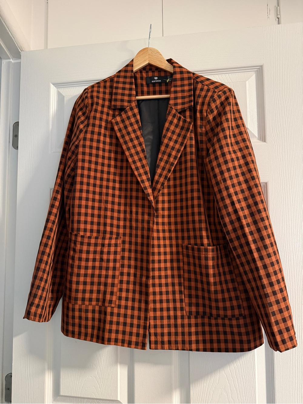 Checked Plaid Orange & Black Blazer Jacket - Women - Halloween